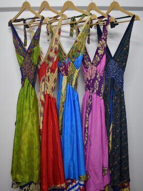 Boho double layer halter fit and flare dress; One size; various colors